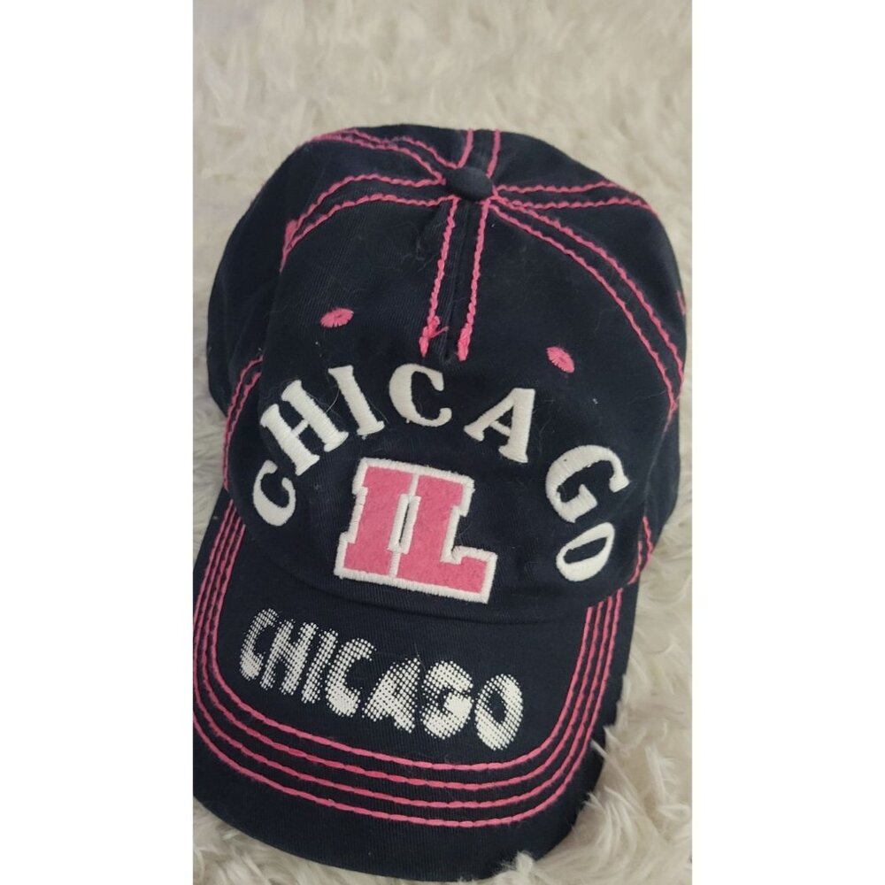 Chicago IL Embroidered Baseball Cap Hat Black & Pink Adjustable